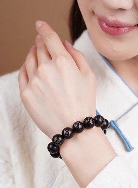 正品天然小叶紫檀镶银丝本命年手串男女士情侣款文玩佛珠祥云手链