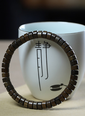 檀木药片珠手串木质简约男女复古手链绿檀木紫光檀单圈佛珠文玩