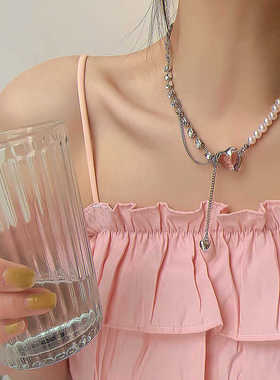 ins轻奢日韩爱心拼接珍珠项链