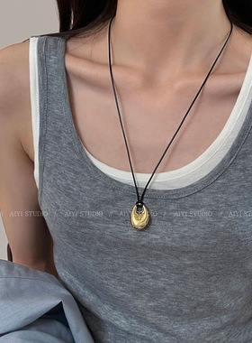 娜扎同款长款豆子项链女黑皮绳