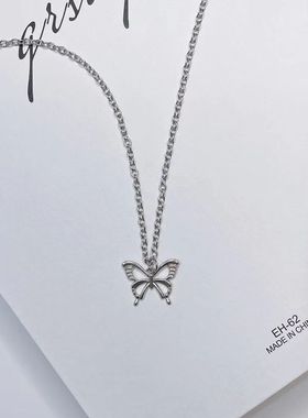 韩版复古蝴蝶项链ins女嘻哈甜酷潮流男百搭情侣简约配饰毛衣链