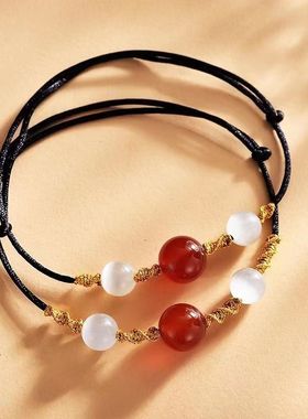 天然红玛瑙转运珠手链手工编织手绳男女情侣闺蜜款情人节七夕礼物