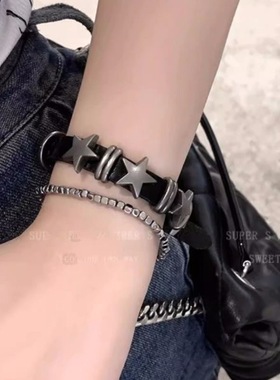 帅气暗黑朋克星星五角星皮质手链