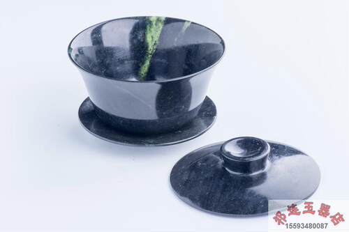 正品酒泉夜光杯敦煌特产  天然墨玉磁性盖碗茶碗三才碗 茶杯茶盏 - 图1