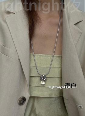 【花瓶】Lightnight夜白原创天然珍珠白水晶纯银毛衣链项链