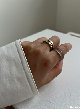 夜白极简半宝石戒指组合可叠戴