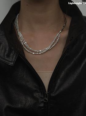 多层淡水珍珠纯银项圈毛衣链