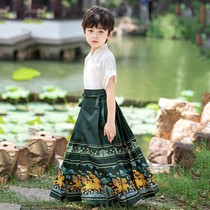 Summer boy Mafacial dress State of the country Wind Dondress suit Chinese style Children Hanfu Ming Costume Out of the Boy Ancient Costume Summer