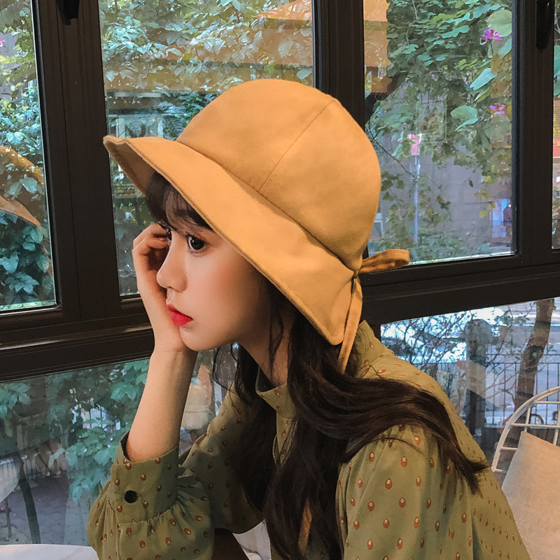 韩派映像帽子围巾店渔夫帽女韩版甜美软妹网红同款盆帽夏天棉麻蝴蝶结遮阳帽百搭帽子2