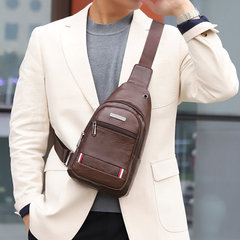 Men's and women's PU soft leather waterproof lightweight crossbody chest bag