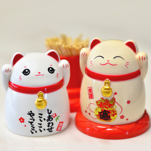 招财猫个性牙签盒卡通家用牙签筒创意可爱餐厅简约塑料高档牙签桶 - 图0