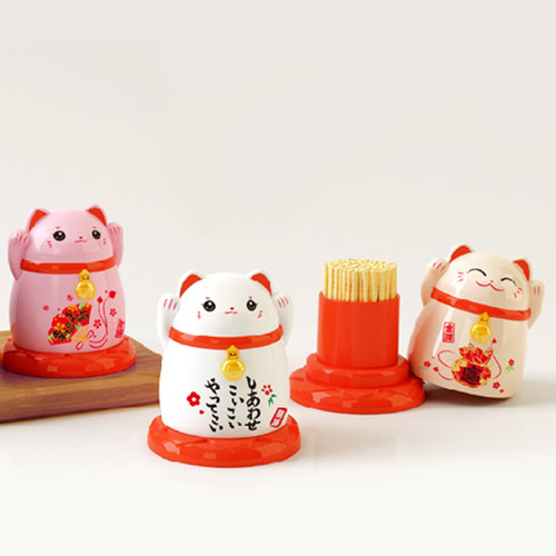 招财猫个性牙签盒卡通家用牙签筒创意可爱餐厅简约塑料高档牙签桶 - 图1