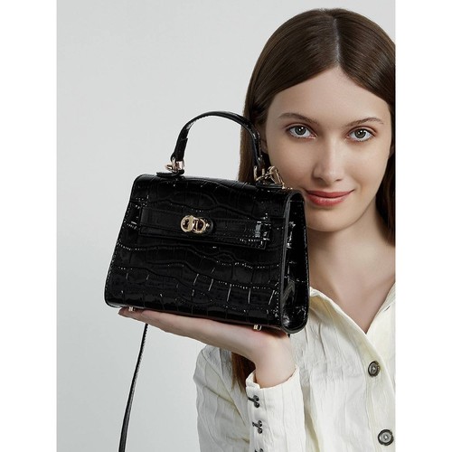 官方正品真皮小众斜跨包包女式2025夏季新款通勤时尚鳄鱼纹凯利包 - 图1