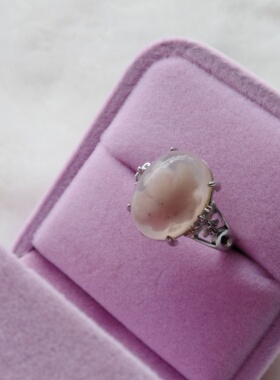 四叶草花樱花玛瑙戒指10x14