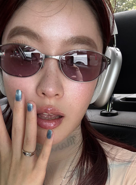 紫色复古金属猫眼墨镜女Y2K千禧