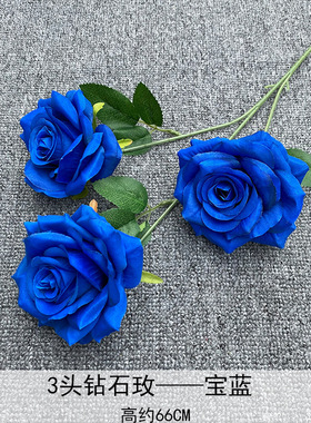 红玫瑰瀑布仿真花 花墙打卡道具婚庆插花家居摆件3头钻石玫瑰花