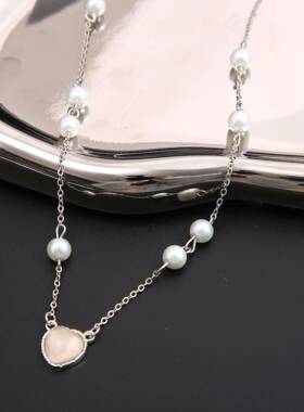 pink girl love pearl necklace women Sweet choker 高级感项炼