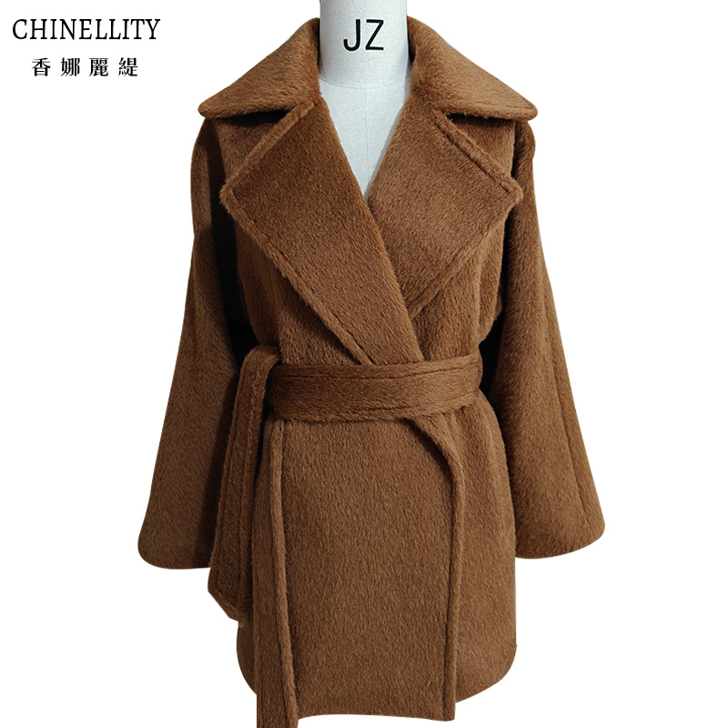 加厚羊驼绒阿尔巴卡奢品高端带里衬白色短款大衣超保暖毛呢外套女 - 图3