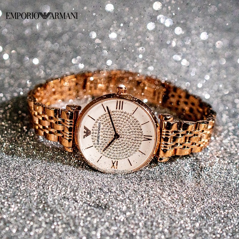 官方正品Armani阿玛尼手表女士满天星镶钻女表时尚石英表AR11244