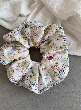 英国Liberty利伯缇发圈斑点水彩白丸子头花盘发碎花棉布韩系少女