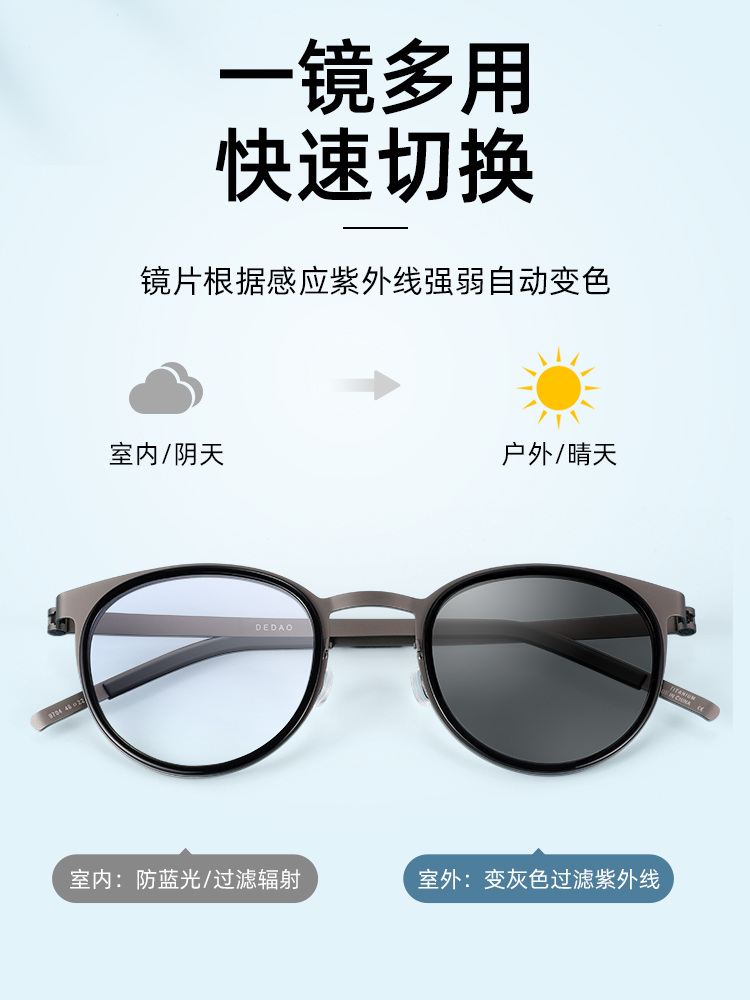 纯钛眼镜框男款复古可配度数近视眼镜老花姜文同款9704防蓝光变色-图2