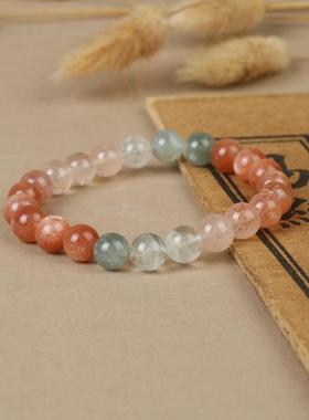 阿鲁沙手链彩色金沙太阳长石共生手串绿柱石金沙日光女款单圈手串