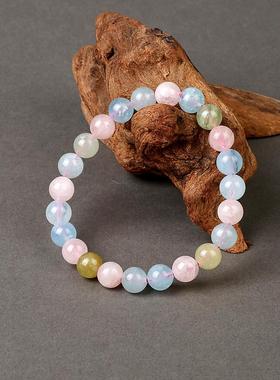 闺蜜手串天然彩摩根手链摩根石手串绿柱石蓝摩根粉糖果色