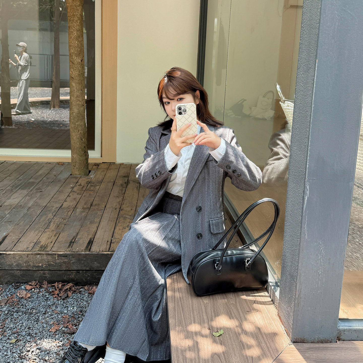 2025冬季新款英伦风人字纹毛呢西装半身裙两件套装女职业西装套装,淘宝优惠券,粉丝福利购,淘宝优惠卷