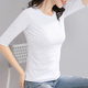 White slim fit ribbed cotton round neck mid-sleeve t-shirt for women summer