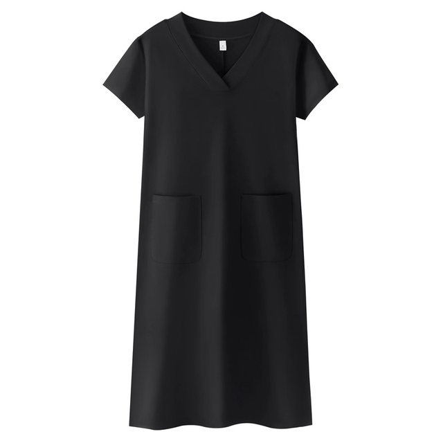 Black loose large size fat mmv collar short sleeve dress