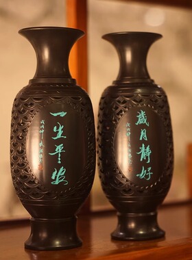 好客山东梁子黑陶连年有余摆件