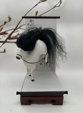 齐白石文创马彪彪软陶卷轴摆件