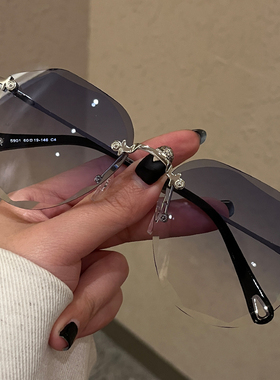 茶色墨镜女2025新款复古高级感无边框太阳眼镜女款防紫外线显脸小