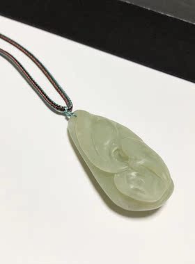 D1095# 天然和田玉巧雕青白玉花雕玉吊坠54*25*18.5mm 重33.26克