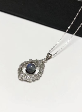 D53# 天然镶嵌灰月光吊坠6mm 底托24*16.5mm