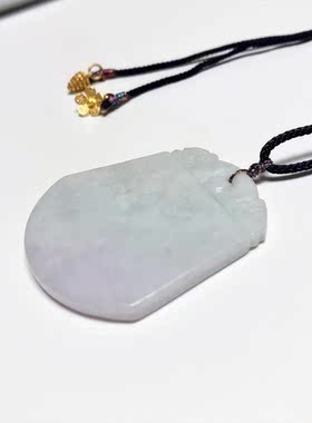 D187# 天然A货翡翠素面春彩紫罗兰无事牌吊坠 52*46*4.8mm