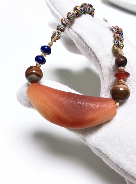 D1751#老缠丝玛瑙手编锁骨链 配阿拉善青金石沉香 红玛瑙