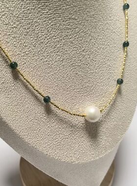 D1439# 天然淡水珍珠项链 真多麻锁骨链11.5mm 铜镀18K金配链