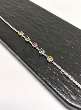 S200# 天然高净度碧玺手链 通体S925纯银镶嵌 单颗碧玺4*5mm*5颗