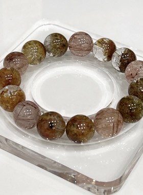 S419# 天然彩幽灵红铜发晶加强版手串 聚宝盆手链13.5mm