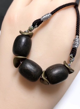 D317# 天然老料黑油沉香锁骨链14*12mm 原创设计款手工吊坠