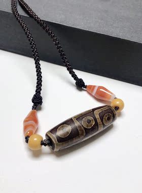 D938# 天然精品老台湾工艺9眼天珠锁骨珠西藏至纯工艺玛瑙珠吊坠
