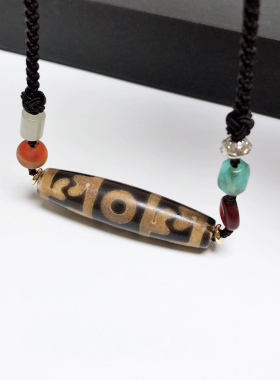 D964#西藏特色包浆玉化玛瑙老天珠玉髓血丝天珠项链吊坠53*12.9mm