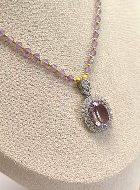 D1470# 通体S925纯银镶嵌千禧天然紫黄水晶彩色宝石吊坠20.5*17*8