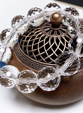 S418# 天然刻面白水晶大气款手串16mm 净化手链 配尼泊尔老琉璃