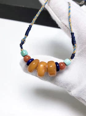 D418# 天然原矿老蜜蜡饼子锁骨链 11-12.5mm 配青金石南红绿松石