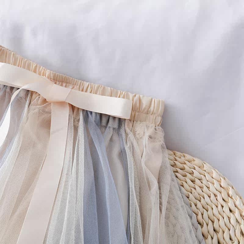 超仙蝴蝶结绑带高腰显瘦网纱蓬蓬裙 垂文半身裙