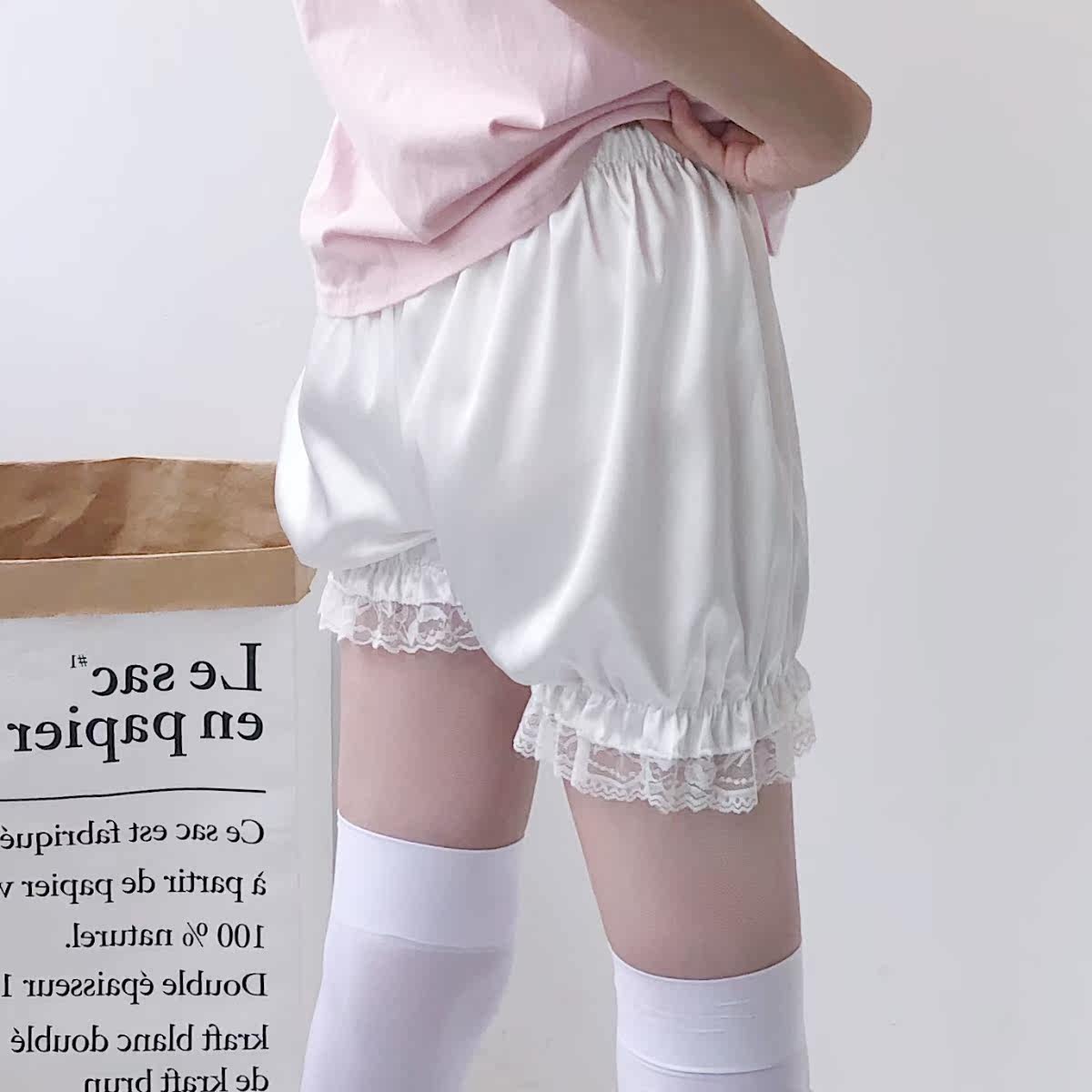 灯笼夏薄款日系蓬蓬可外穿花边短裤 垂文打底裤