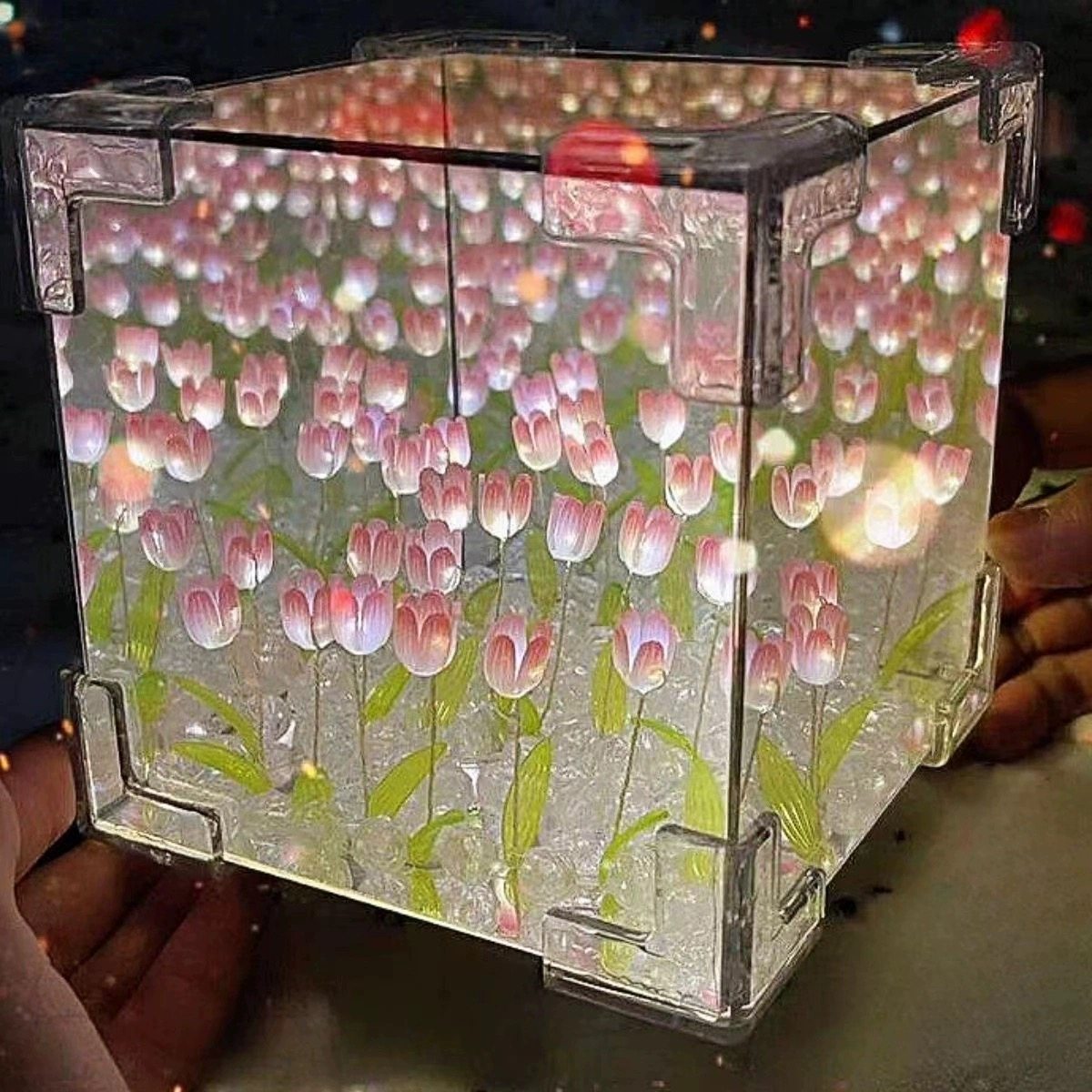 魔方郁金香花海小夜灯手工diy材料镜子花束礼品送女生日礼物成品