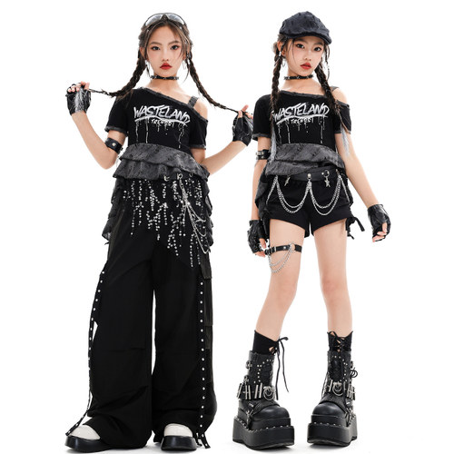 爵士舞服装女童时髦露脐上衣jazz舞蹈走秀潮服女团打歌舞表演出服 - 图1